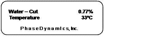 Скругленный прямоугольник:   
  Water – Cut			0.77%
  Temperature			  33ºC

P h a s e D y n a m I c s, Inc.
