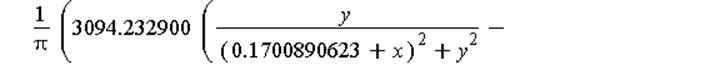 (Typesetting:-mprintslash)([E(x, y) = Vector[row]([3094.232900*((.1700890623+x)/((.1700890623+x)^2+y^2)-(-.1508033479+x)/((-.1508033479+x)^2+y^2))/Pi, 3094.232900*(y/((.1700890623+x)^2+y^2)-y/((-.1508...