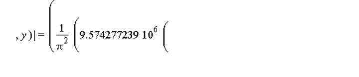 abs(E(x, y)) = (9574277.239*((-0.399109377e-1+.12*cos(alpha))/((-0.399109377e-1+.12*cos(alpha))^2+0.144e-1*sin(alpha)^2)-(-.3608033479+.12*cos(alpha))/((-.3608033479+.12*cos(alpha))^2+0.144e-1*sin(alp...