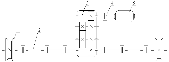 Кинематическая схема механизма передвижения тележки крана