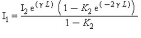 I[1] = I[2]*exp(gamma*L)*(1-K[2]*exp(-2*gamma*L))/(1-K[2])
