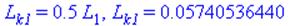 L[k1] = .5*L[1], L[k1] = 0.5740536440e-1