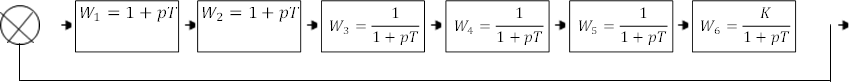 W_1=1+pT,W_3=1/(1+pT),W_2=1+pT,W_4=1/(1+pT),W_5=1/(1+pT),W_6=K/(1+pT)