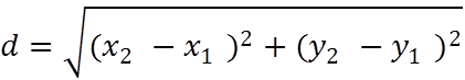 d=√(〖(x_2^ -x_1^ )〗^2+〖(y_2^ -y_1^ )〗^2 )